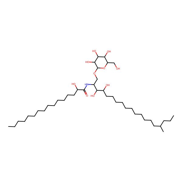 2D Structure of N-[3,4-dihydroxy-16-methyl-1-[3,4,5-trihydroxy-6-(hydroxymethyl)oxan-2-yl]oxynonadecan-2-yl]-2-hydroxyhexadecanamide