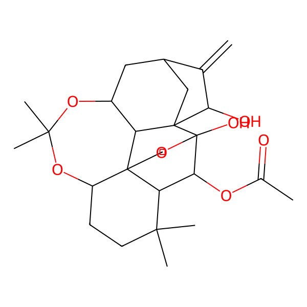 2D Structure of [(1S,2S,3S,6S,7S,8R,12S,16S,18S,20R)-6,20-dihydroxy-9,9,14,14-tetramethyl-19-methylidene-5,13,15-trioxahexacyclo[16.2.1.01,6.02,16.03,8.03,12]henicosan-7-yl] acetate