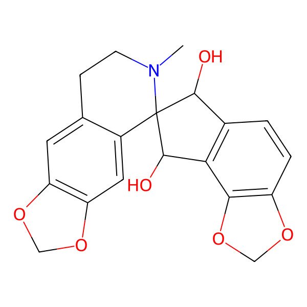 2D Structure of (6S,7R,8S)-6'-methylspiro[6,8-dihydrocyclopenta[g][1,3]benzodioxole-7,5'-7,8-dihydro-[1,3]dioxolo[4,5-g]isoquinoline]-6,8-diol