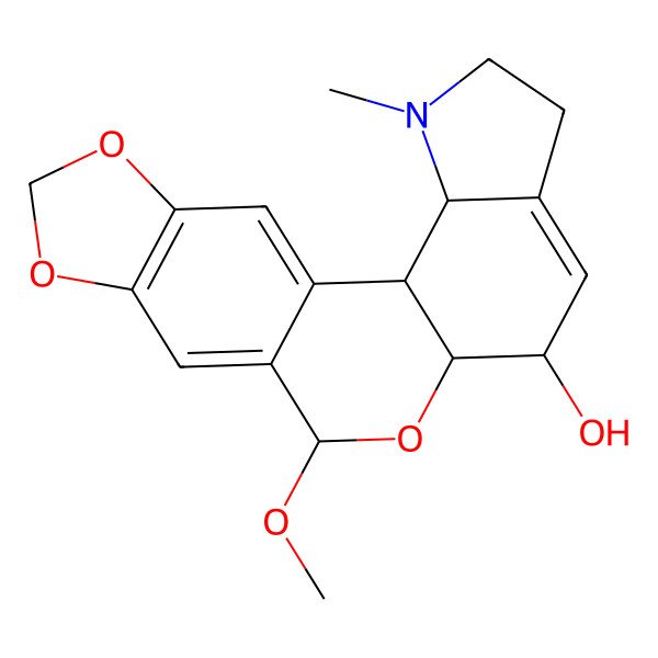 2D Structure of 12-Methoxy-4-methyl-11,16,18-trioxa-4-azapentacyclo[11.7.0.02,10.03,7.015,19]icosa-1(20),7,13,15(19)-tetraen-9-ol