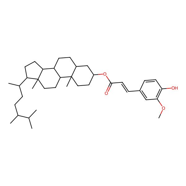 2D Structure of [(3S,5S,8R,9S,10S,13R,14S,17R)-17-[(2R,5S)-5,6-dimethylheptan-2-yl]-10,13-dimethyl-2,3,4,5,6,7,8,9,11,12,14,15,16,17-tetradecahydro-1H-cyclopenta[a]phenanthren-3-yl] (E)-3-(4-hydroxy-3-methoxyphenyl)prop-2-enoate