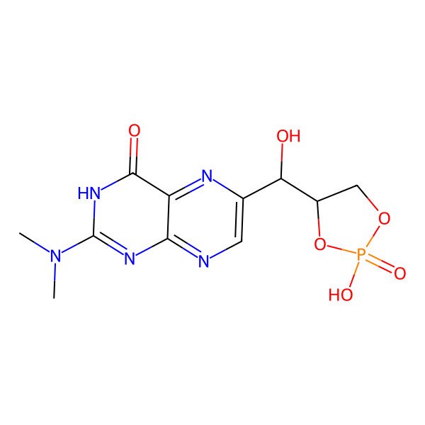 2D Structure of 2-(dimethylamino)-6-[(S)-hydroxy-[(4S)-2-hydroxy-2-oxo-1,3,2lambda5-dioxaphospholan-4-yl]methyl]-3H-pteridin-4-one