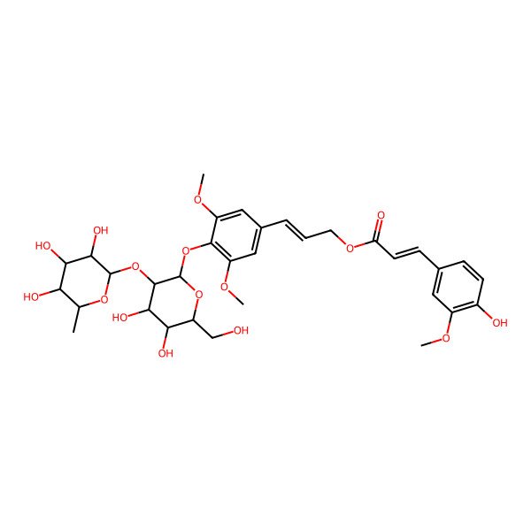 2D Structure of [(E)-3-[4-[(2S,4S,5S)-4,5-dihydroxy-6-(hydroxymethyl)-3-(3,4,5-trihydroxy-6-methyloxan-2-yl)oxyoxan-2-yl]oxy-3,5-dimethoxyphenyl]prop-2-enyl] (E)-3-(4-hydroxy-3-methoxyphenyl)prop-2-enoate