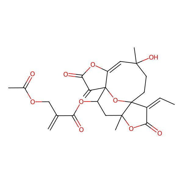2D Structure of (11-Ethylidene-7-hydroxy-7,14-dimethyl-2-methylidene-3,12-dioxo-4,13,17-trioxatetracyclo[8.6.1.01,5.010,14]heptadec-5-en-16-yl) 2-(acetyloxymethyl)prop-2-enoate