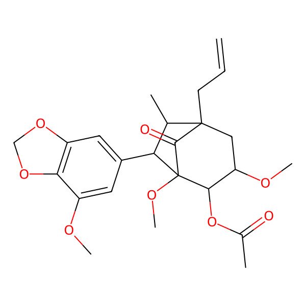 2D Structure of [(1S,2S,3S,5R,6R,7S)-1,3-dimethoxy-7-(7-methoxy-1,3-benzodioxol-5-yl)-6-methyl-8-oxo-5-prop-2-enyl-2-bicyclo[3.2.1]octanyl] acetate
