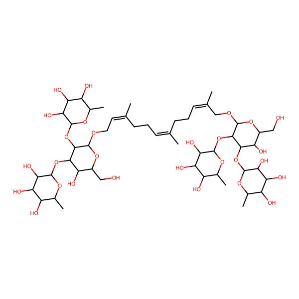 2D Structure of (2S,3R,4R,5R,6S)-2-[(2R,3R,4S,5R,6R)-5-hydroxy-2-[(2E,6E,10E)-12-[(2R,3R,4S,5R,6R)-5-hydroxy-6-(hydroxymethyl)-3,4-bis[[(2S,3R,4R,5R,6S)-3,4,5-trihydroxy-6-methyloxan-2-yl]oxy]oxan-2-yl]oxy-3,7,11-trimethyldodeca-2,6,10-trienoxy]-6-(hydroxymethyl)-3-[(2S,3R,4R,5R,6S)-3,4,5-trihydroxy-6-methyloxan-2-yl]oxyoxan-4-yl]oxy-6-methyloxane-3,4,5-triol