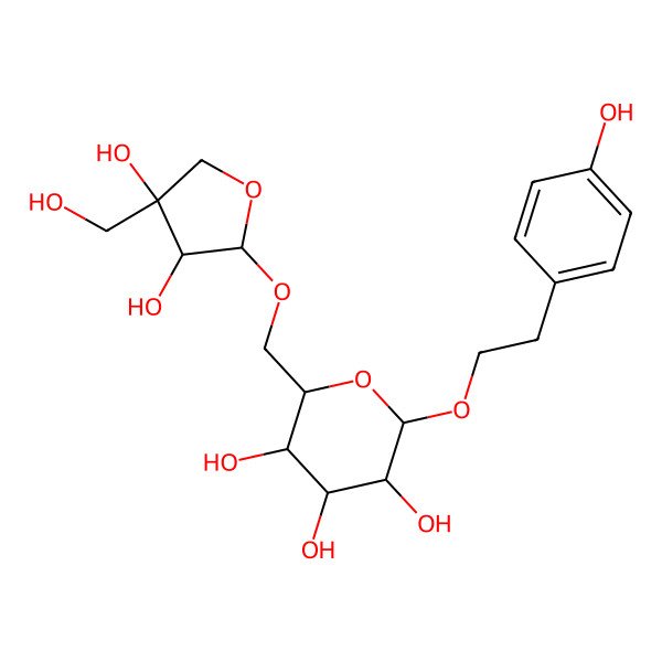 2D Structure of 2-[[3,4-Dihydroxy-4-(hydroxymethyl)oxolan-2-yl]oxymethyl]-6-[2-(4-hydroxyphenyl)ethoxy]oxane-3,4,5-triol