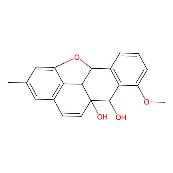 2D Structure of 6-Methoxy-14-methyl-19-oxapentacyclo[14.2.1.02,7.09,18.012,17]nonadeca-2(7),3,5,10,12(17),13,15-heptaene-8,9-diol