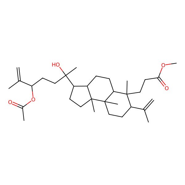 2D Structure of Methyl 3-[3-(5-acetyloxy-2-hydroxy-6-methylhept-6-en-2-yl)-6,9a,9b-trimethyl-7-prop-1-en-2-yl-1,2,3,3a,4,5,5a,7,8,9-decahydrocyclopenta[a]naphthalen-6-yl]propanoate