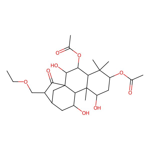 2D Structure of [(1R,2R,3R,4R,6S,8S,9S,10S,11S,13S,14S)-3-acetyloxy-14-(ethoxymethyl)-2,8,11-trihydroxy-5,5,9-trimethyl-15-oxo-6-tetracyclo[11.2.1.01,10.04,9]hexadecanyl] acetate