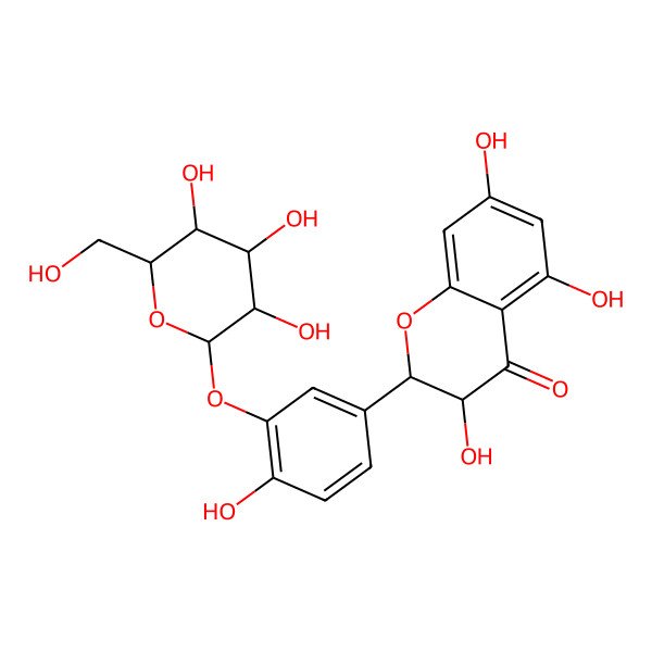 2D Structure of (2S,3R)-3,5,7-trihydroxy-2-[4-hydroxy-3-[(2R,3S,4R,5R,6R)-3,4,5-trihydroxy-6-(hydroxymethyl)oxan-2-yl]oxyphenyl]-2,3-dihydrochromen-4-one
