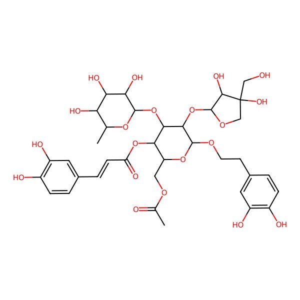 2D Structure of [(2R,3R,4S,5R,6R)-2-(acetyloxymethyl)-5-[(2S,3R,4R)-3,4-dihydroxy-4-(hydroxymethyl)oxolan-2-yl]oxy-6-[2-(3,4-dihydroxyphenyl)ethoxy]-4-[(2S,3R,4R,5R,6S)-3,4,5-trihydroxy-6-methyloxan-2-yl]oxyoxan-3-yl] (E)-3-(3,4-dihydroxyphenyl)prop-2-enoate
