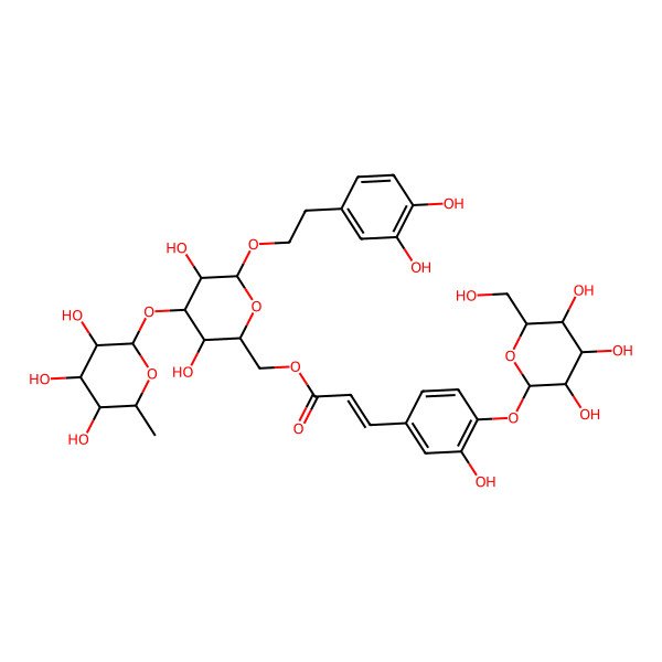 2D Structure of [6-[2-(3,4-Dihydroxyphenyl)ethoxy]-3,5-dihydroxy-4-(3,4,5-trihydroxy-6-methyloxan-2-yl)oxyoxan-2-yl]methyl 3-[3-hydroxy-4-[3,4,5-trihydroxy-6-(hydroxymethyl)oxan-2-yl]oxyphenyl]prop-2-enoate