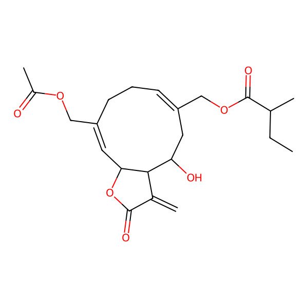 2D Structure of [10-(Acetyloxymethyl)-4-hydroxy-3-methylidene-2-oxo-3a,4,5,8,9,11a-hexahydrocyclodeca[b]furan-6-yl]methyl 2-methylbutanoate