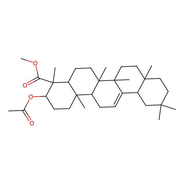2D Structure of methyl (3R,4R,4aR,6aR,6bS,8aR,12aR,14aR,14bR)-3-acetyloxy-4,6a,6b,8a,11,11,14b-heptamethyl-1,2,3,4a,5,6,7,8,9,10,12,12a,14,14a-tetradecahydropicene-4-carboxylate