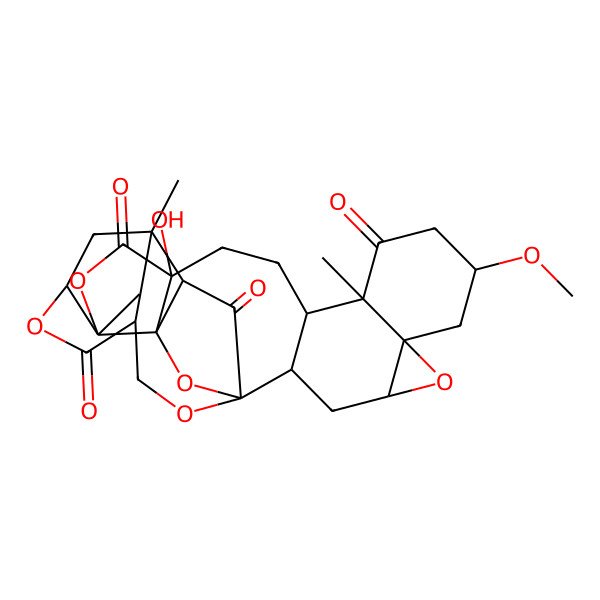 2D Structure of 15-Hydroxy-8-methoxy-11,18,21-trimethyl-5,17,24,28,29-pentaoxanonacyclo[17.9.1.11,20.02,12.04,6.06,11.015,19.018,23.021,26]triacontane-10,16,25,30-tetrone