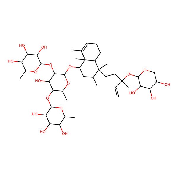 2D Structure of (2S,3R,4S,5R,6R)-2-[(2S,3R,4R,5R,6R)-6-[[(1S,3R,4S,4aR,8aR)-3,4,8,8a-tetramethyl-4-[(3S)-3-methyl-3-[(2S,3R,4S,5S)-3,4,5-trihydroxyoxan-2-yl]oxypent-4-enyl]-1,2,3,4a,5,6-hexahydronaphthalen-1-yl]oxy]-4-hydroxy-2-methyl-5-[(2S,3R,4S,5R,6R)-3,4,5-trihydroxy-6-methyloxan-2-yl]oxyoxan-3-yl]oxy-6-methyloxane-3,4,5-triol