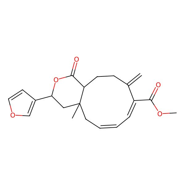 2D Structure of Methyl 3-(furan-3-yl)-4a-methyl-10-methylidene-1-oxo-3,4,5,11,12,12a-hexahydrocyclodeca[c]pyran-9-carboxylate