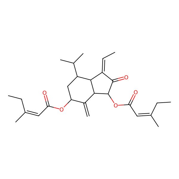 2D Structure of [1-Ethylidene-4-methylidene-3-(3-methylpent-2-enoyloxy)-2-oxo-7-propan-2-yl-3,3a,5,6,7,7a-hexahydroinden-5-yl] 3-methylpent-2-enoate
