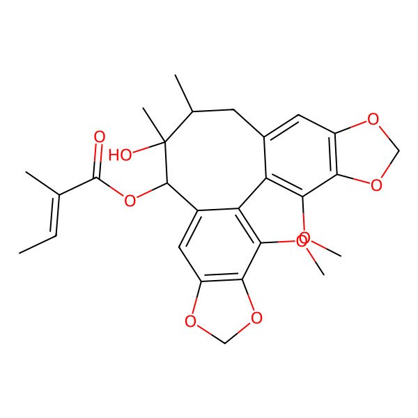 2D Structure of [(11R,12R,13R)-12-hydroxy-3,22-dimethoxy-12,13-dimethyl-5,7,18,20-tetraoxapentacyclo[13.7.0.02,10.04,8.017,21]docosa-1(22),2,4(8),9,15,17(21)-hexaen-11-yl] (E)-2-methylbut-2-enoate