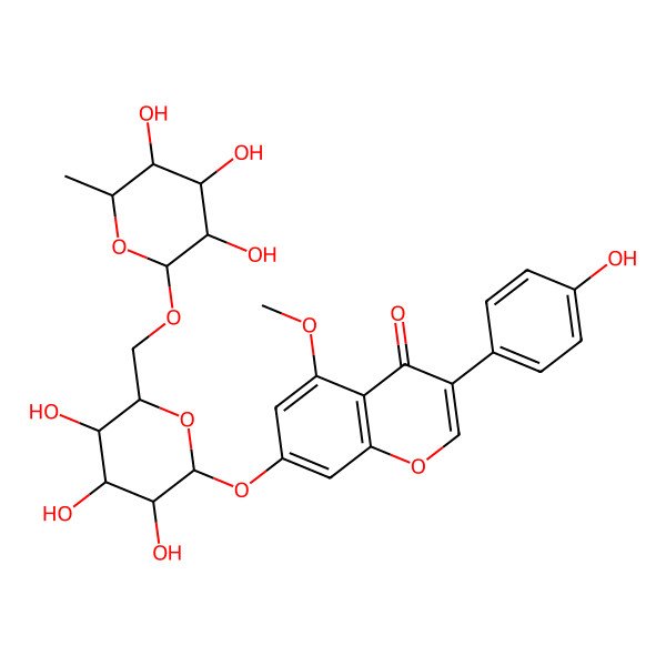 2D Structure of 3-(4-Hydroxyphenyl)-5-methoxy-7-[3,4,5-trihydroxy-6-[(3,4,5-trihydroxy-6-methyloxan-2-yl)oxymethyl]oxan-2-yl]oxychromen-4-one
