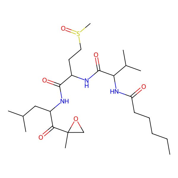 2D Structure of N-[3-methyl-1-[[1-[[4-methyl-1-(2-methyloxiran-2-yl)-1-oxopentan-2-yl]amino]-4-methylsulfinyl-1-oxobutan-2-yl]amino]-1-oxobutan-2-yl]hexanamide