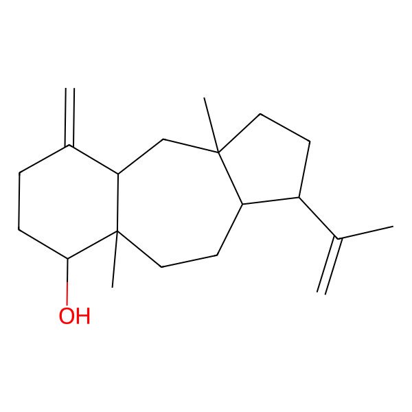 2D Structure of 5a,10a-dimethyl-9-methylidene-3-prop-1-en-2-yl-2,3,3a,4,5,6,7,8,9a,10-decahydro-1H-benzo[f]azulen-6-ol