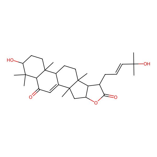 2D Structure of 16-Hydroxy-7-(4-hydroxy-4-methylpent-2-enyl)-2,9,13,17,17-pentamethyl-5-oxapentacyclo[10.8.0.02,9.04,8.013,18]icos-1(20)-ene-6,19-dione