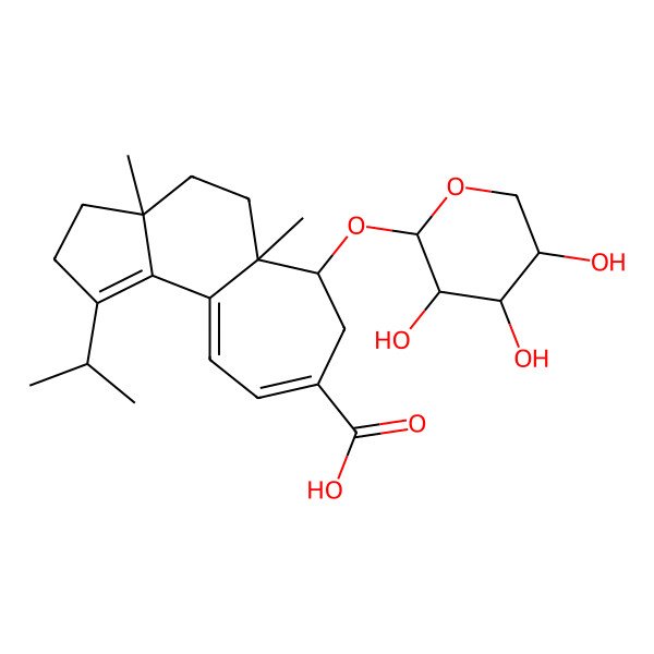 2D Structure of (3aR,5aR,6S)-3a,5a-dimethyl-1-propan-2-yl-6-[(2S,3R,4S,5R)-3,4,5-trihydroxyoxan-2-yl]oxy-2,3,4,5,6,7-hexahydrocyclohepta[e]indene-8-carboxylic acid