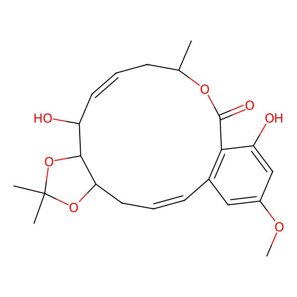 2D Structure of (5S,9R,10S,14S)-10,18-dihydroxy-20-methoxy-7,7,14-trimethyl-6,8,15-trioxatricyclo[15.4.0.05,9]henicosa-1(17),2,11,18,20-pentaen-16-one