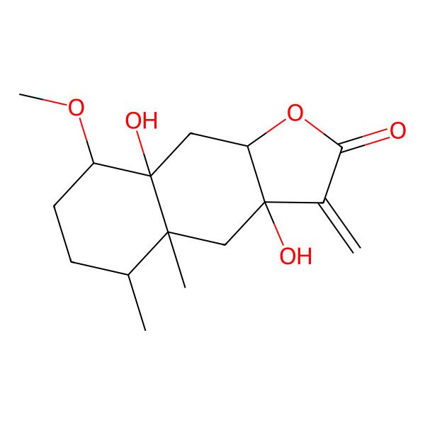 2D Structure of 3a,8a-dihydroxy-8-methoxy-4a,5-dimethyl-3-methylidene-5,6,7,8,9,9a-hexahydro-4H-benzo[f][1]benzofuran-2-one