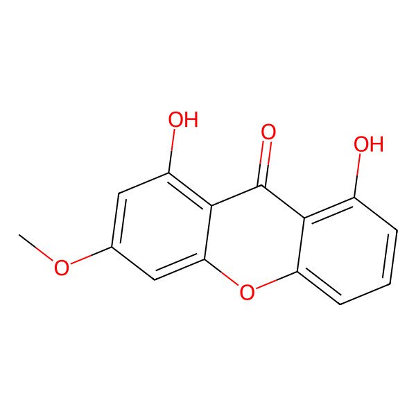 2D Structure of 9H-Xanthen-9-one, 1,8-dihydroxy-3-methoxy-