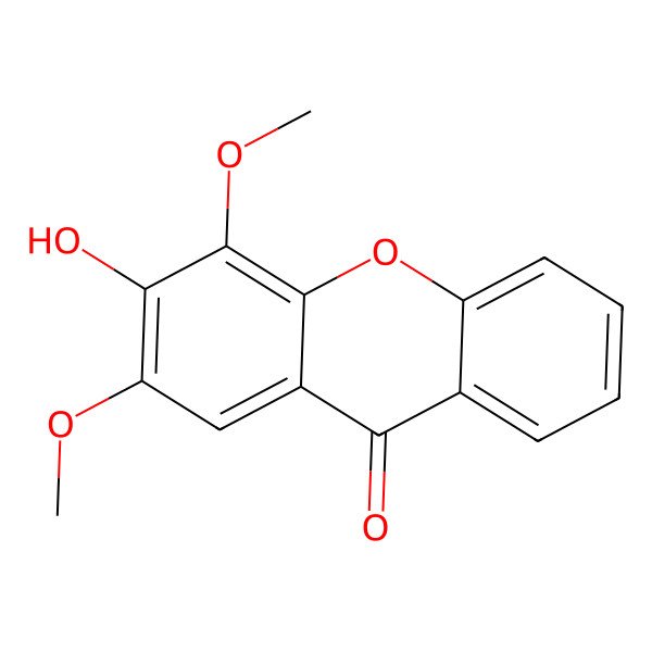 2D Structure of 9H-Xanthen-9-one, 3-hydroxy-2,4-dimethoxy-