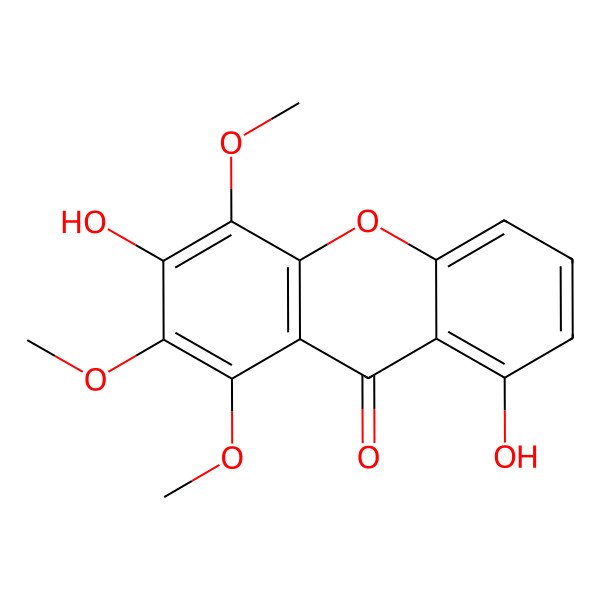 2D Structure of 9H-Xanthen-9-one, 3,8-dihydroxy-1,2,4-trimethoxy-