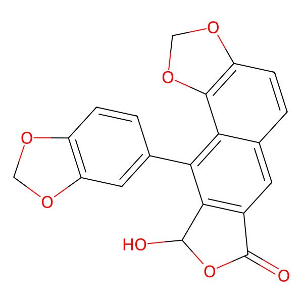 2D Structure of (9R)-10-(1,3-benzodioxol-5-yl)-9-hydroxy-9H-[2]benzofuro[6,5-g][1,3]benzodioxol-7-one