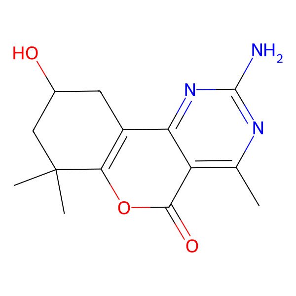 2D Structure of (9R)-2-amino-9-hydroxy-4,7,7-trimethyl-9,10-dihydro-8H-chromeno[4,3-d]pyrimidin-5-one