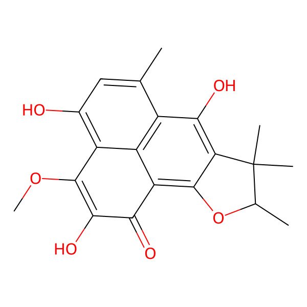 2D Structure of (9R)-2,4,7-trihydroxy-3-methoxy-6,8,8,9-tetramethyl-9H-phenaleno[1,2-b]furan-1-one