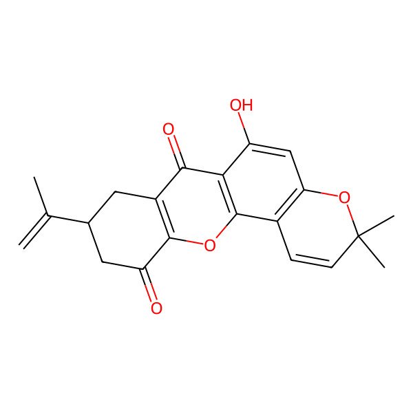2D Structure of (9R)-6-hydroxy-3,3-dimethyl-9-prop-1-en-2-yl-9,10-dihydro-8H-pyrano[2,3-c]xanthene-7,11-dione