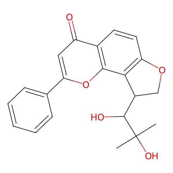 2D Structure of (9R)-9-[(1S)-1,2-dihydroxy-2-methylpropyl]-2-phenyl-8,9-dihydrofuro[2,3-h]chromen-4-one