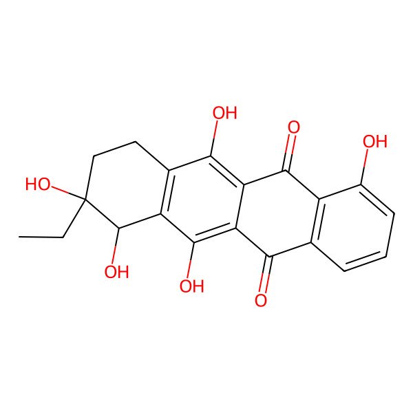 2D Structure of (7R)-8-Ethyl-7,8,9,10-tetrahydro-1,6,7,8alpha,11-pentahydroxy-5,12-naphthacenedione
