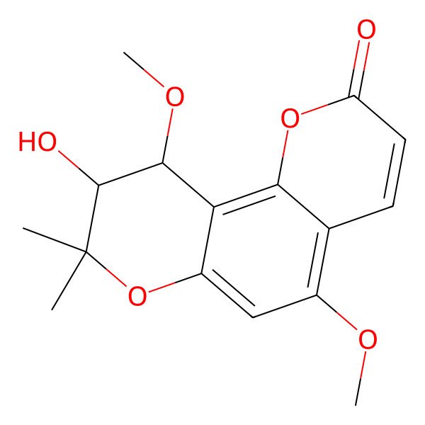 2D Structure of (9R,10S)-9-hydroxy-5,10-dimethoxy-8,8-dimethyl-9,10-dihydropyrano[2,3-f]chromen-2-one
