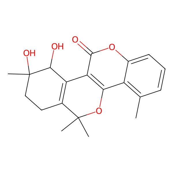 2D Structure of (9R,10S)-9,10-dihydroxy-4,6,6,9-tetramethyl-8,10-dihydro-7H-isochromeno[4,3-c]chromen-11-one