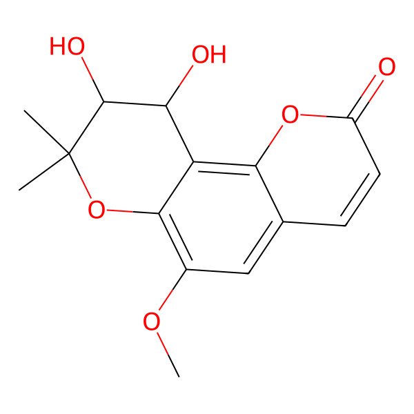 2D Structure of (9R,10S)-9,10-dihydroxy-6-methoxy-8,8-dimethyl-9,10-dihydropyrano[2,3-f]chromen-2-one
