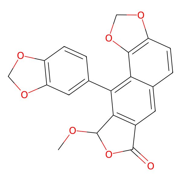 2D Structure of (9S)-10-(1,3-benzodioxol-5-yl)-9-methoxy-9H-[2]benzofuro[6,5-g][1,3]benzodioxol-7-one