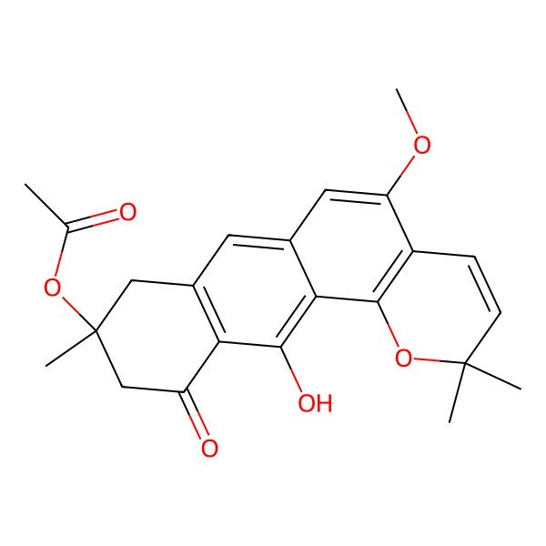 2D Structure of [(9S)-12-hydroxy-5-methoxy-2,2,9-trimethyl-11-oxo-8,10-dihydronaphtho[3,2-h]chromen-9-yl] acetate