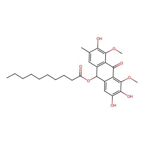 2D Structure of [(9S)-2,3,6-trihydroxy-4,5-dimethoxy-7-methyl-10-oxo-9H-anthracen-9-yl] decanoate