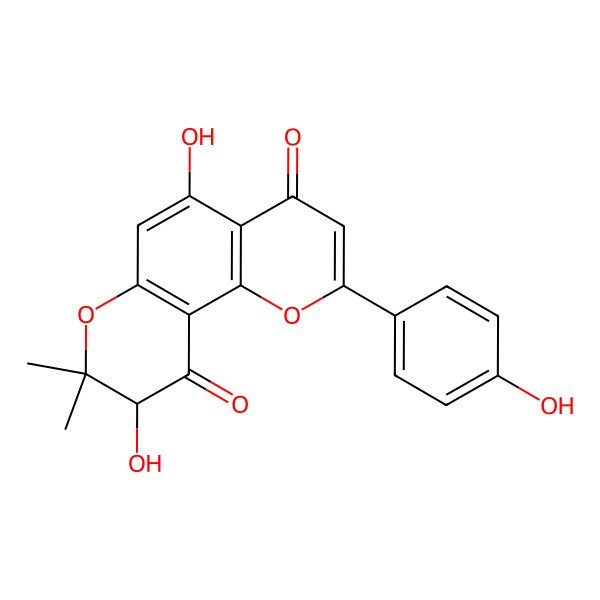 2D Structure of (9S)-5,9-dihydroxy-2-(4-hydroxyphenyl)-8,8-dimethyl-9H-pyrano[2,3-h]chromene-4,10-dione