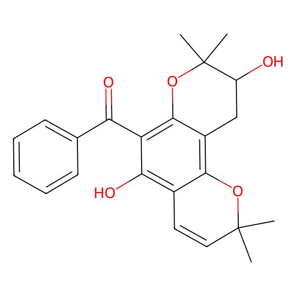 2D Structure of [(9S)-5,9-dihydroxy-2,2,8,8-tetramethyl-9,10-dihydropyrano[2,3-h]chromen-6-yl]-phenylmethanone
