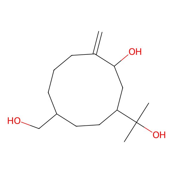 2D Structure of (9S)-6-(hydroxymethyl)-9-(2-hydroxypropan-2-yl)-2-methylidenecyclodecan-1-ol 2D Structure of (9S)-6-(hydroxymethyl)-9-(2-hydroxypropan-2-yl)-2-methylidenecyclodecan-1-ol