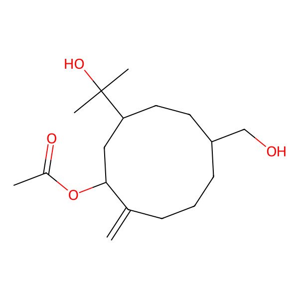 2D Structure of [(9S)-6-(hydroxymethyl)-9-(2-hydroxypropan-2-yl)-2-methylidenecyclodecyl] acetate